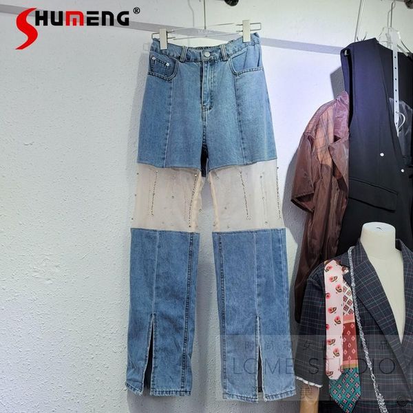 women's jeans 2021 summer ladies exquisite rhinestone stitching high waist wide leg women fashion split straight patchwork denim pants, Blue
women's jeans 2021 summer ladies exquisite rhinestone stitching high waist wide leg women fashion split straight patchwork denim pants, Blue
