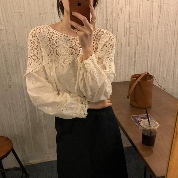 women's blouses & shirts women sweet elegant autumn korean lace hollow long sleeve casual loose retro, White
women's blouses & shirts women sweet elegant autumn korean lace hollow long sleeve casual loose retro, White