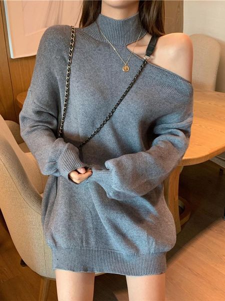 women's sweaters halter off shoulder long sleeve sweater autumn loose mid pullover trend turtleneck casual, White;black
women's sweaters halter off shoulder long sleeve sweater autumn loose mid pullover trend turtleneck casual, White;black