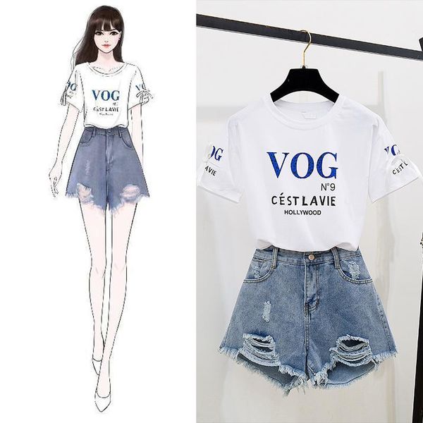 women's tracksuits 2021 summer sweet letter print short sleeve tees high waist hole jean shorts casual school 2 piece sets, Gray
women's tracksuits 2021 summer sweet letter print short sleeve tees high waist hole jean shorts casual school 2 piece sets, Gray