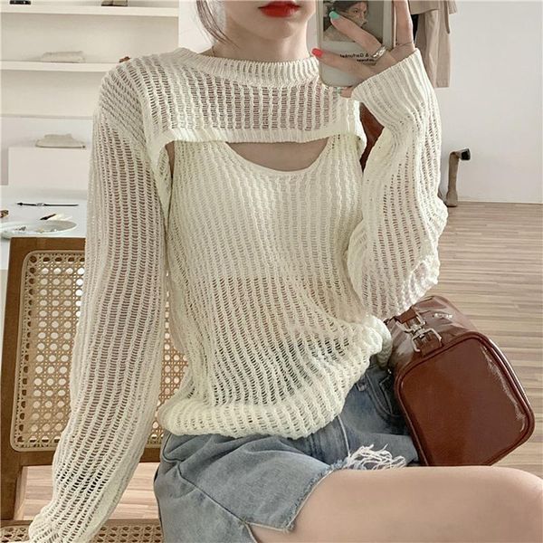 hollow out two piece knitted korean blouse shirts women spring autumn long sleeve loose blouses blusas mujer women's &, White
hollow out two piece knitted korean blouse shirts women spring autumn long sleeve loose blouses blusas mujer women's &, White