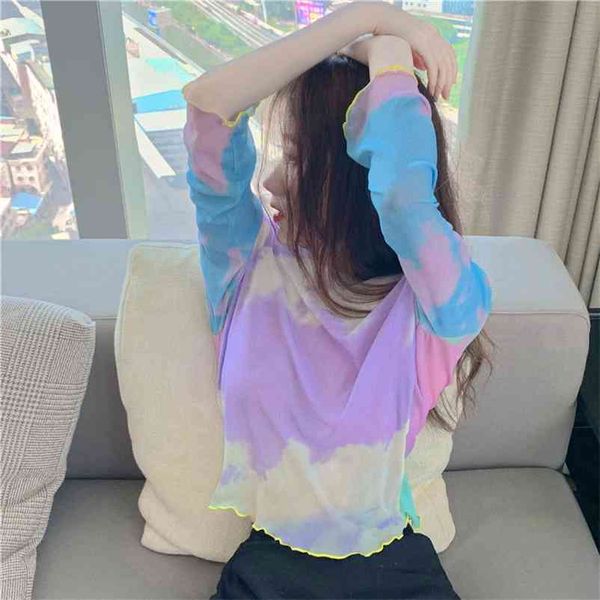 tie dye mesh long sleeve t shirt women aesthetic summer sky print tshirt frill crop tee purple vintage fashion 210519, White
tie dye mesh long sleeve t shirt women aesthetic summer sky print tshirt frill crop tee purple vintage fashion 210519, White