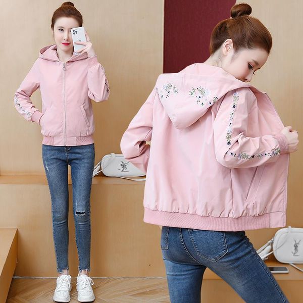 women's jackets spring black short coat women hooded embroidery floral casual thin zipper baseball jacket ladies loose outerwear female, Black;brown
women's jackets spring black short coat women hooded embroidery floral casual thin zipper baseball jacket ladies loose outerwear female, Black;brown