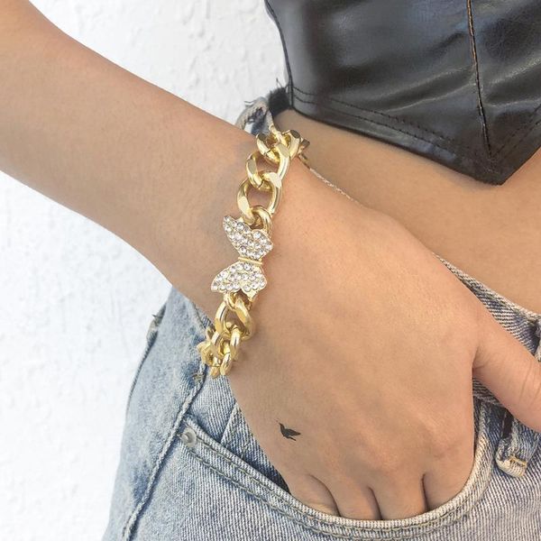 link, chain fashion jewelry hip hop simple punk style butterfly alloy diamond inlaid exaggerated thick female bracelet for party, Black
link, chain fashion jewelry hip hop simple punk style butterfly alloy diamond inlaid exaggerated thick female bracelet for party, Black