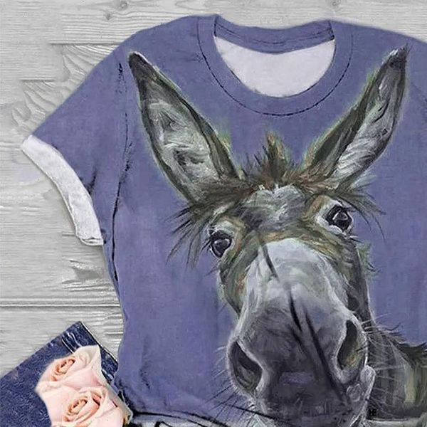 harajuku plus size cartoon donkey womens t shirt printed short sleeve o neck, White 
harajuku plus size cartoon donkey womens t shirt printed short sleeve o neck, White