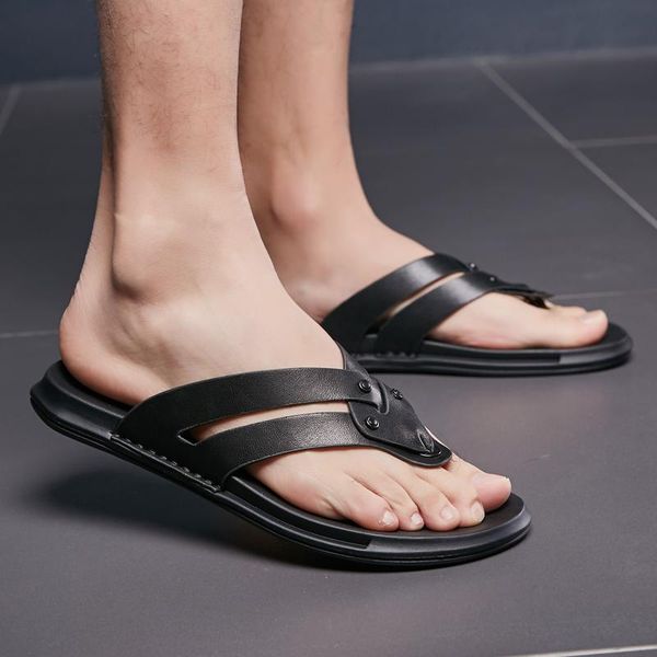 flat with beach fashion outside men's flip-flops leisure concise genuine leather summer slippers men shoes brand slides, Black
flat with beach fashion outside men's flip-flops leisure concise genuine leather summer slippers men shoes brand slides, Black