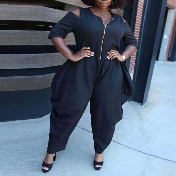 plus size pants 2021 autumn fashion women's hollow strapless solid color loose high waist jumpsuit round neck 7 sleeves 4xl, Black
plus size pants 2021 autumn fashion women's hollow strapless solid color loose high waist jumpsuit round neck 7 sleeves 4xl, Black
