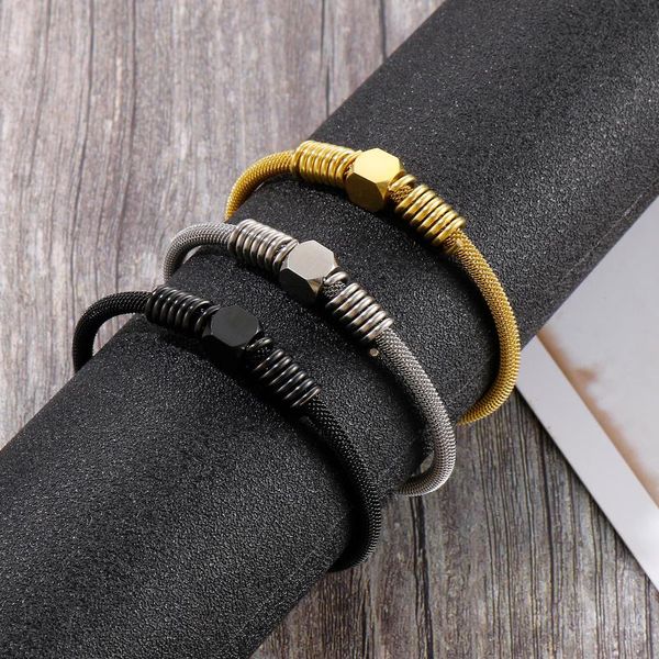 bangle haoyi gold bracelet nordic men's open stainless steel simple bracelets jewelry bangles, Black