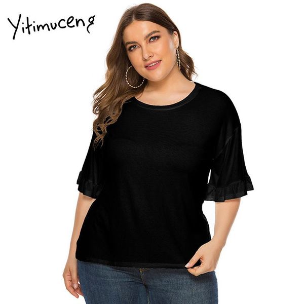 plus size t-shirt yitimuceng t shirts women half sleeve ruffles black o-neck casual oversize tees 2021 summer 2xl 3xl 4xl 5xl
plus size t-shirt yitimuceng t shirts women half sleeve ruffles black o-neck casual oversize tees 2021 summer 2xl 3xl 4xl 5xl