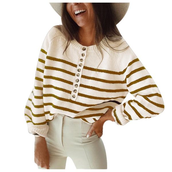 women's sweaters long sleeve oversized button round neck stripe loose knitted sweater winter clothes pull femme mujer invierno, White;black
women's sweaters long sleeve oversized button round neck stripe loose knitted sweater winter clothes pull femme mujer invierno, White;black