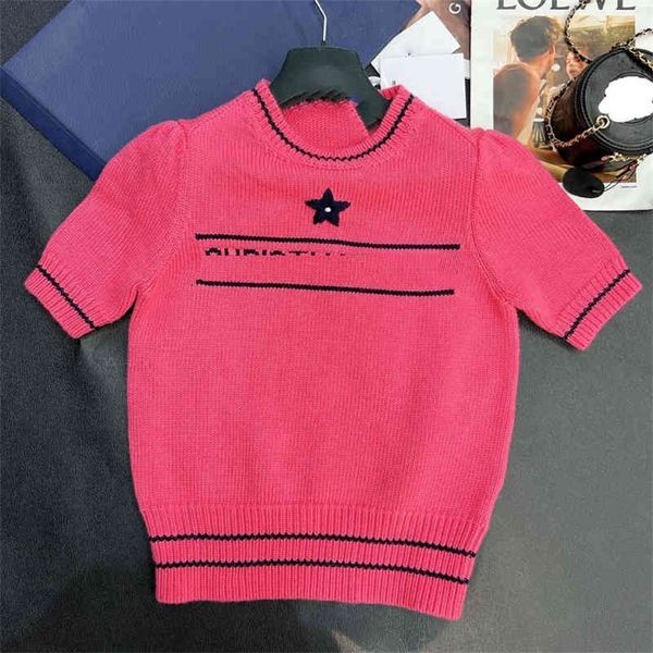 in the spring of 2022, jiachao brand short sleeved five pointed star bubble sweater female ying's same top, White
in the spring of 2022, jiachao brand short sleeved five pointed star bubble sweater female ying's same top, White