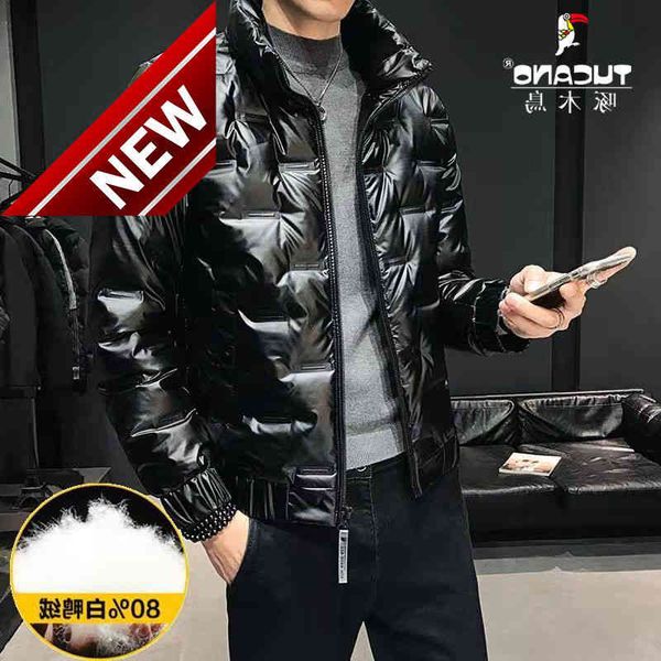 collar new stand down jacket men's short autumn and winter trend fashion bright face light coat tide brand, Black 
collar new stand down jacket men's short autumn and winter trend fashion bright face light coat tide brand, Black