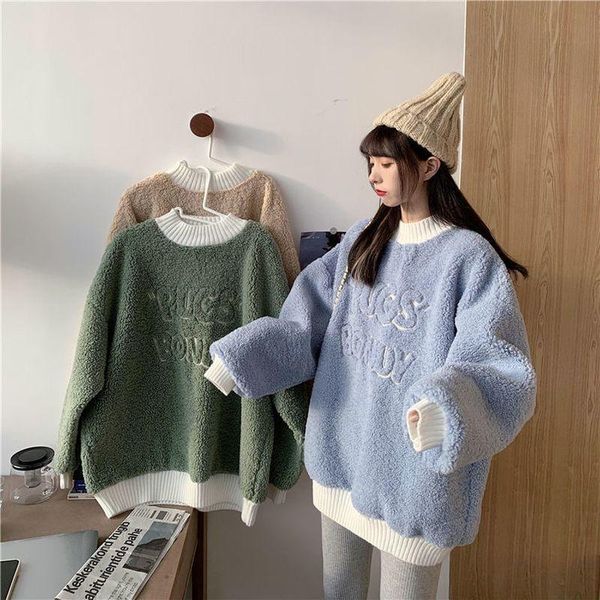 women's sweaters sweater women winter 2021 lamb wool thick letter embroidery loose pullover coat korean warm woman casual, White;black
women's sweaters sweater women winter 2021 lamb wool thick letter embroidery loose pullover coat korean warm woman casual, White;black