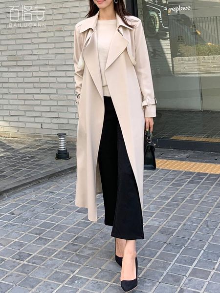 women's trench coats temperament long knee length windbreaker autumn dress korean fashion loose and versatile coat, Tan;black
women's trench coats temperament long knee length windbreaker autumn dress korean fashion loose and versatile coat, Tan;black