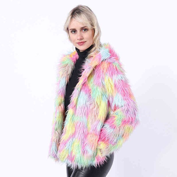 winter fashion women faux fur coat mixed multi color furry hoodie long sleeve casual female jacket 211207, Black
winter fashion women faux fur coat mixed multi color furry hoodie long sleeve casual female jacket 211207, Black