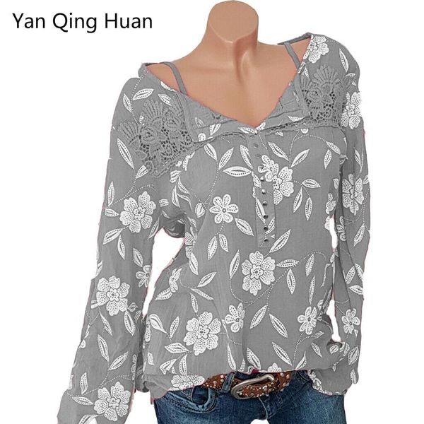 women's blouses & shirts yan qing huan 2021 summer print floral dress shirt lace rivet long sleeve round neck casual loose large size s, White
women's blouses & shirts yan qing huan 2021 summer print floral dress shirt lace rivet long sleeve round neck casual loose large size s, White