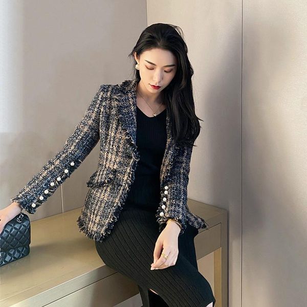 women's wool & blends blue plaid mid-length coat women 2021 temperament korean style slim women's clothing, Black
women's wool & blends blue plaid mid-length coat women 2021 temperament korean style slim women's clothing, Black