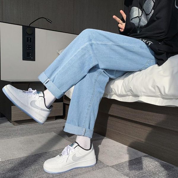 men's jeans hybskr korean men straight solid color casual loose long pants 2021 man women streetwear denim trousers, Blue
men's jeans hybskr korean men straight solid color casual loose long pants 2021 man women streetwear denim trousers, Blue