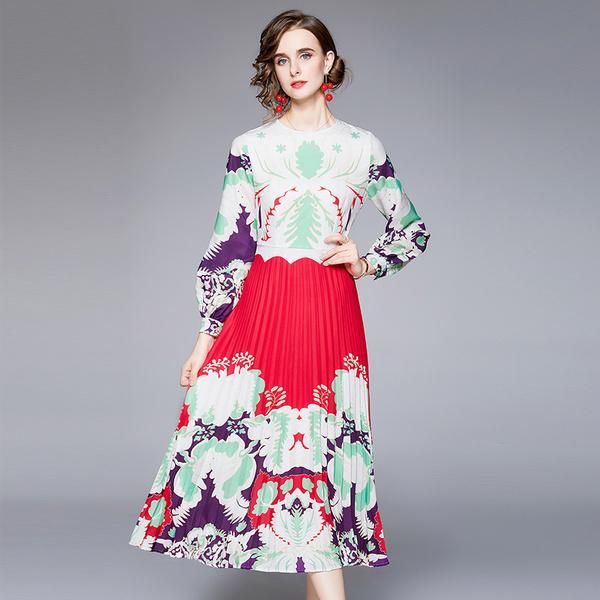 casual dresses 2021 runway autumn elegant party women o-neck long sleeve vintage multicolor floral print pleated dress, Black;gray
casual dresses 2021 runway autumn elegant party women o-neck long sleeve vintage multicolor floral print pleated dress, Black;gray