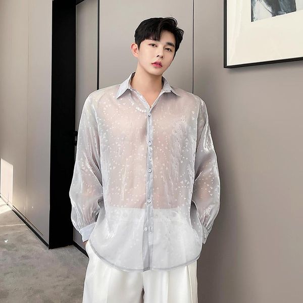 men's casual shirts summer net celebrity niche loose translucent sunscreen organza shirt male women breathable oversize, White;black
men's casual shirts summer net celebrity niche loose translucent sunscreen organza shirt male women breathable oversize, White;black