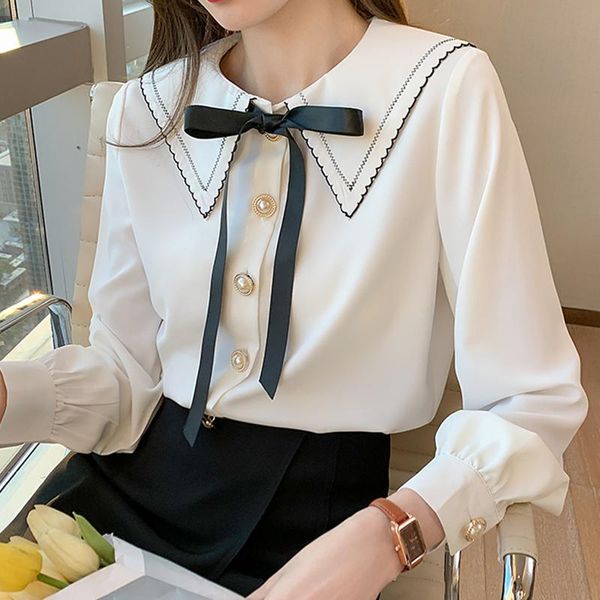 women's blouses & shirts fashion long sleeve bow chiffon blouse elegant female casual clothing shirt korean spring 2021 women, White
women's blouses & shirts fashion long sleeve bow chiffon blouse elegant female casual clothing shirt korean spring 2021 women, White