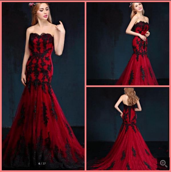 robe de soiree wine lace mermaid wedding dress strapless sweetheart neck beaded sequins court train long bridal gowns gothic saudi arabia st, White
robe de soiree wine lace mermaid wedding dress strapless sweetheart neck beaded sequins court train long bridal gowns gothic saudi arabia st, White