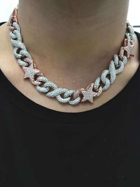 iced out hip hop diamond cuban stars miami chain bling chains necklaces, Silver