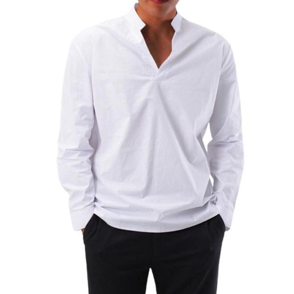 men's casual shirts long sleeve male shirt v neck solid color stand collar men streetwear, White;black
men's casual shirts long sleeve male shirt v neck solid color stand collar men streetwear, White;black