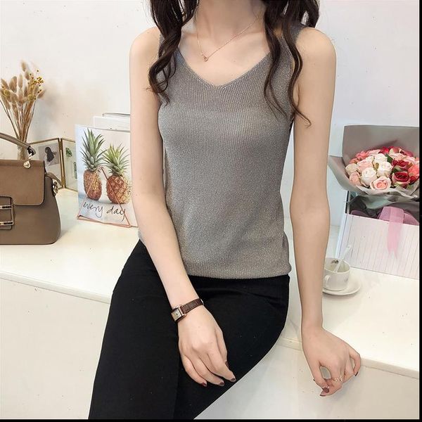 shining bling womens tank women summer v neck camisole sleeveless halter slim knitted tee shirt female, White
shining bling womens tank women summer v neck camisole sleeveless halter slim knitted tee shirt female, White