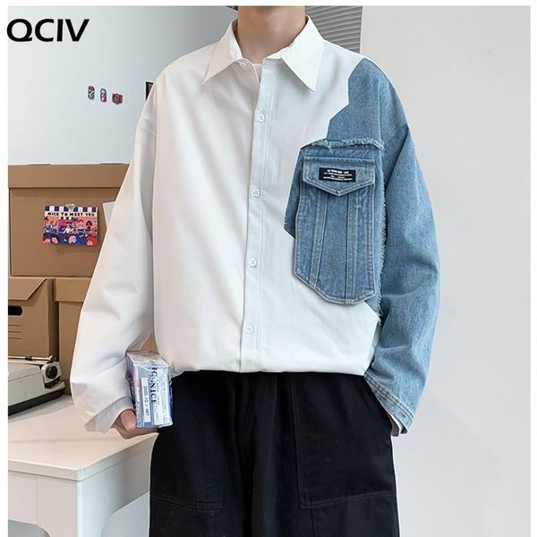 style men's shirts fashion spliced jeans cotton white blue oversized shacket hip hop streetwear loose overshirt big size casual, White;black
style men's shirts fashion spliced jeans cotton white blue oversized shacket hip hop streetwear loose overshirt big size casual, White;black