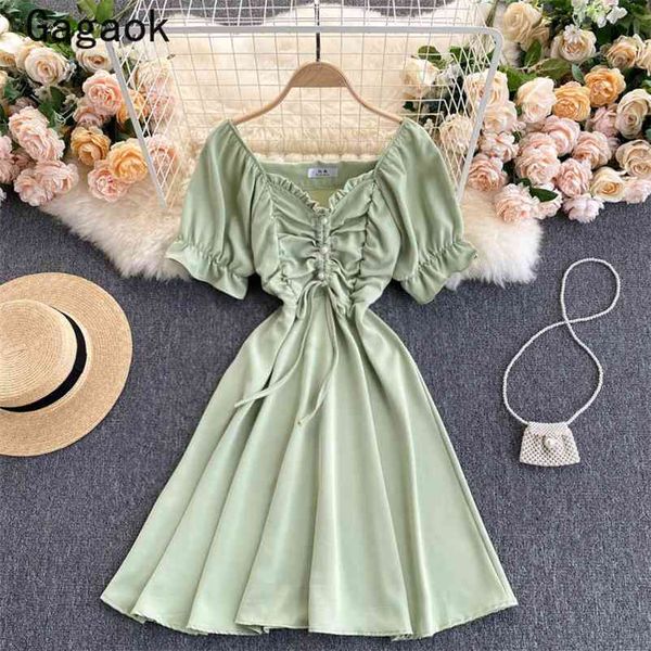 dresses women summer sweet v-neck solid button puff sleeve mini party korean chic elegant wild vestidos 210531, Black;gray
dresses women summer sweet v-neck solid button puff sleeve mini party korean chic elegant wild vestidos 210531, Black;gray