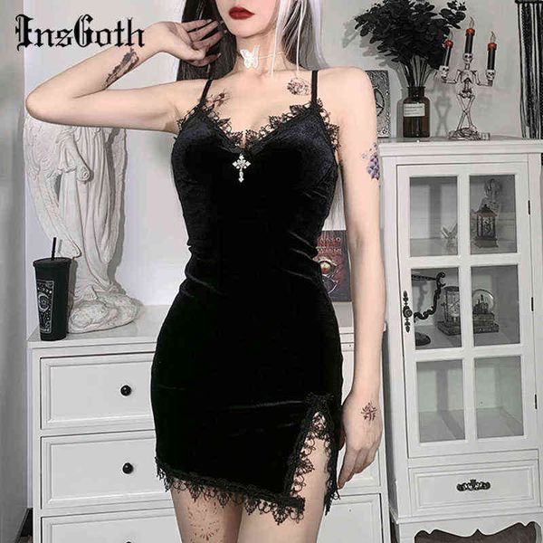 insgoth gothic dark cross black mini dress vintage spaghetti strap high waist slit dresses goth party club women dress y1204, Black;gray
insgoth gothic dark cross black mini dress vintage spaghetti strap high waist slit dresses goth party club women dress y1204, Black;gray