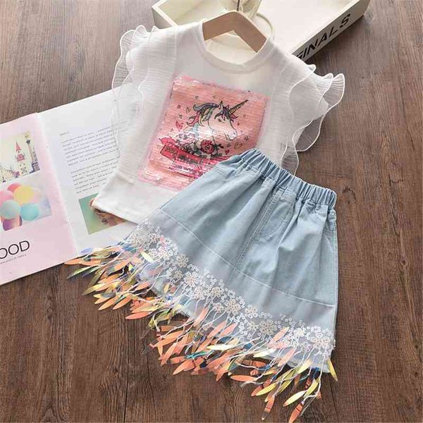 2 7y fashion infant kids girls clothes sets ruffles lace sleeve sequined print t shirts denim tassel a line, White
2 7y fashion infant kids girls clothes sets ruffles lace sleeve sequined print t shirts denim tassel a line, White