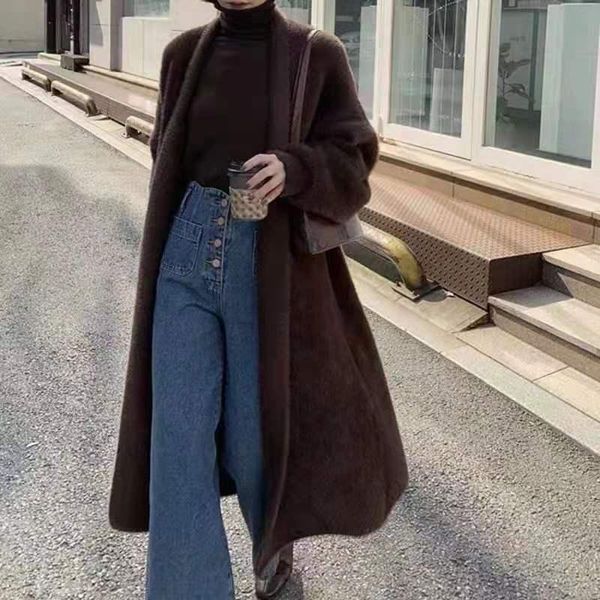 women's trench coats 2021 autumn and winter imitation mink velvet mid-length sweater coat loose knit cardigan outer wear, Tan;black
women's trench coats 2021 autumn and winter imitation mink velvet mid-length sweater coat loose knit cardigan outer wear, Tan;black