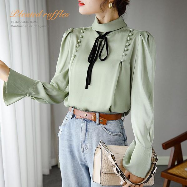 women's blouses & shirts light green bow tie mulberry women silk blouse long sleeve oversize fashion casual office dress l, White
women's blouses & shirts light green bow tie mulberry women silk blouse long sleeve oversize fashion casual office dress l, White