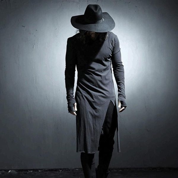 men personality side slit irregular long sleeve t shirt punk tees mens nightclub hip hop clothes singer stage costume, White;black
men personality side slit irregular long sleeve t shirt punk tees mens nightclub hip hop clothes singer stage costume, White;black