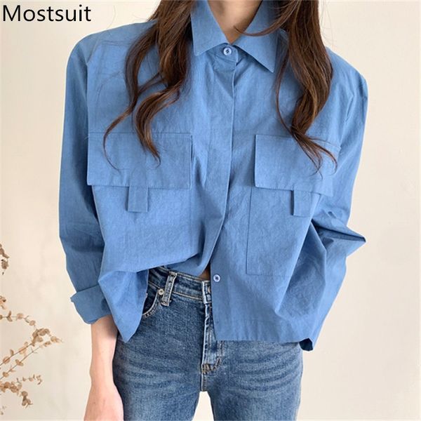 chic elegant big pockets women shirts spring full sleeve turn-down collar casual fashion loose blouses blusas mujer 210518, White
chic elegant big pockets women shirts spring full sleeve turn-down collar casual fashion loose blouses blusas mujer 210518, White