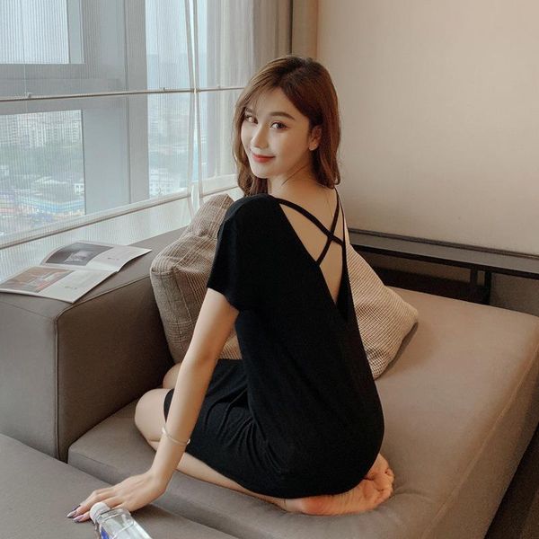 women's sleepwear modal nightgown lingerie loose nightdress 2021 sleep dress women backless home dressing gown short homewear, Black;red
women's sleepwear modal nightgown lingerie loose nightdress 2021 sleep dress women backless home dressing gown short homewear, Black;red