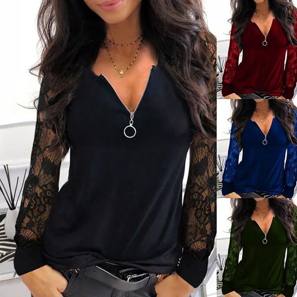 women's blouses & shirts office lady blouse women lace mesh stitching v-neck zipper long sleeve elegant vintage shirt, White
women's blouses & shirts office lady blouse women lace mesh stitching v-neck zipper long sleeve elegant vintage shirt, White