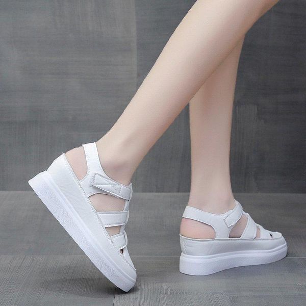 Sandals Summer Luxury Wedge Hook & Loop Female Shoe Cross All-Match Cross-shoes Med Clear Shoes Leather Women