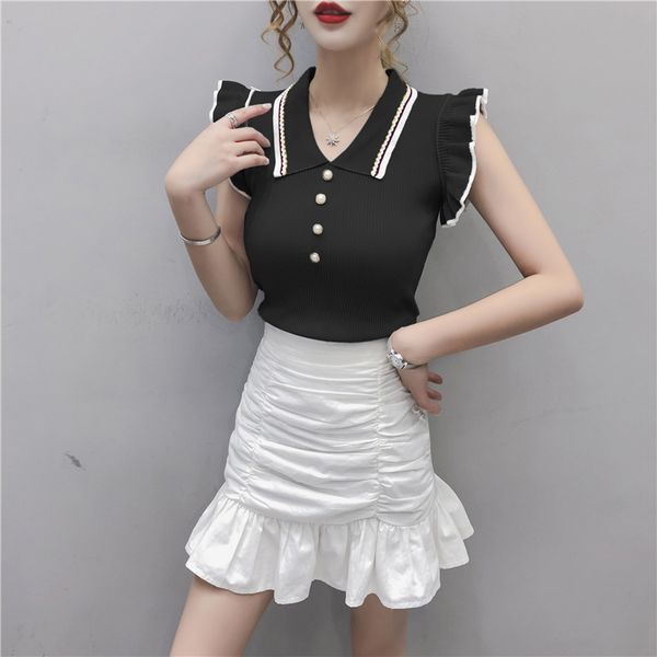 summer fashion korean slim crop women turn-down collar knitted t-shirts sleeveless ruffles t shirt female tee shirt femme, White
summer fashion korean slim crop women turn-down collar knitted t-shirts sleeveless ruffles t shirt female tee shirt femme, White