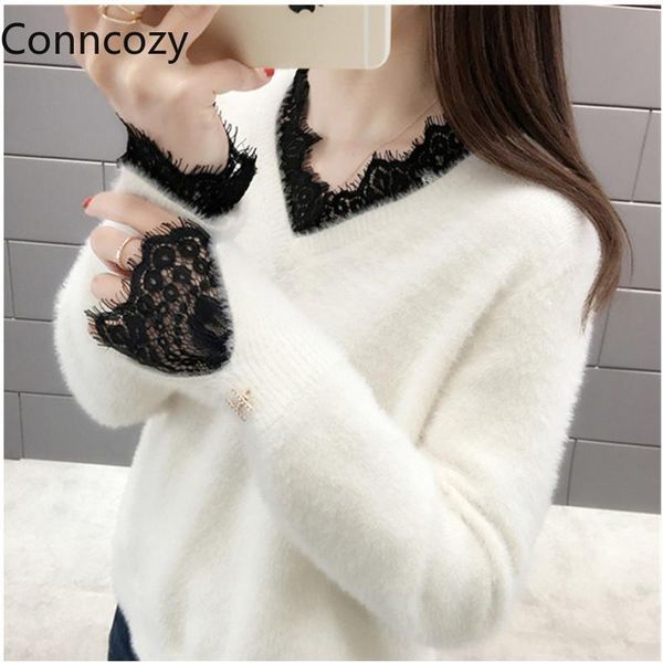 mink velvet sweaters lace patchwork long sleeve v neck bottoming pullover fall clothes women winter white pink sweater women's, White;black
mink velvet sweaters lace patchwork long sleeve v neck bottoming pullover fall clothes women winter white pink sweater women's, White;black