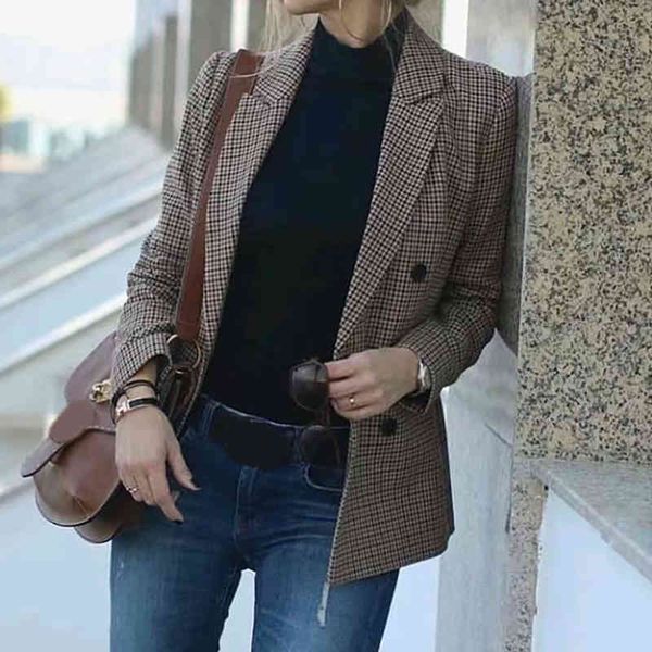 women casual brown za houndstooth plaid print long blazers female fashion double breasted jacket office lady outwear blazer 210421, White;black
women casual brown za houndstooth plaid print long blazers female fashion double breasted jacket office lady outwear blazer 210421, White;black