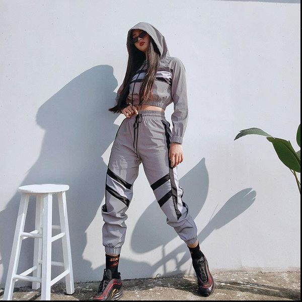 fashion reflective tracksuit crop womens tracksuits hoodies amp long pants 2 piece set contrast color jogger sets clothes, Gray
fashion reflective tracksuit crop womens tracksuits hoodies amp long pants 2 piece set contrast color jogger sets clothes, Gray