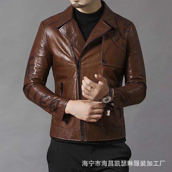 men's leather & faux autumn period and the suit brought brief paragraph head layer cowhide motorcycle jacket coat of cultivate morality, Black
men's leather & faux autumn period and the suit brought brief paragraph head layer cowhide motorcycle jacket coat of cultivate morality, Black