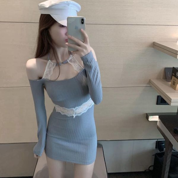 casual dresses women lace stitching neckline knitted long sleeve women's short skirt with within vestido de mujer femme robe, Black;gray
casual dresses women lace stitching neckline knitted long sleeve women's short skirt with within vestido de mujer femme robe, Black;gray