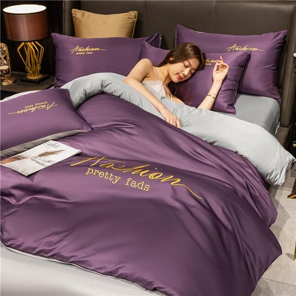 bedding sets luxury purple set european embroidered letter double-sided high-end solid color home textile sheet king size 4pcs
bedding sets luxury purple set european embroidered letter double-sided high-end solid color home textile sheet king size 4pcs