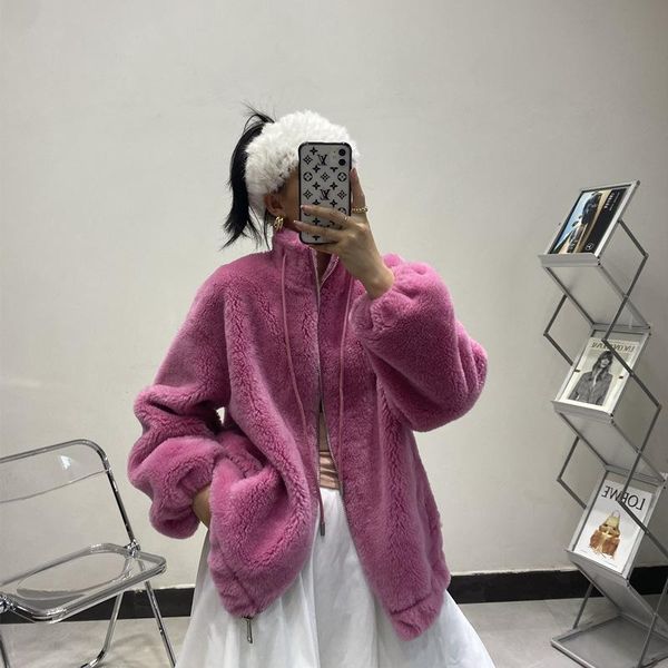 women's fur & faux 2021 winter japan style loose cashmere lamb rose red coat real wool double-faced zipper woman parkas, Black
women's fur & faux 2021 winter japan style loose cashmere lamb rose red coat real wool double-faced zipper woman parkas, Black