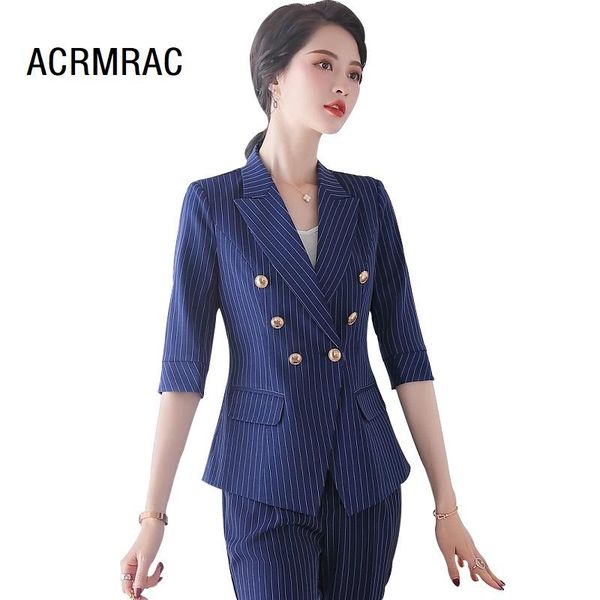 women's suits & blazers women summer half sleeve stripe pants office lady formal work clothes woman set 861, White;black
women's suits & blazers women summer half sleeve stripe pants office lady formal work clothes woman set 861, White;black