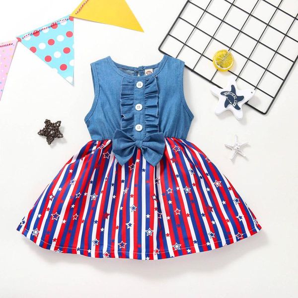 girl's dresses girls dress 7year old 4th of july bowknot denim splice stars striped princess sleeveless o neck summer vestidos, Red;yellow
girl's dresses girls dress 7year old 4th of july bowknot denim splice stars striped princess sleeveless o neck summer vestidos, Red;yellow